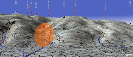 【平面図を３次元に】カシミールで金鳥山あたりを「箱庭」に。
