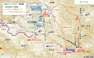 夏の立山計画時地図、上部の右上が『大走り』の部分。地図中央の「盆地」とは反対側(上側)が崩れた。