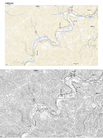 【地形図と白黒バージョン】今回は国土地理院の地図システムから「PDFへ印刷」で地図を取り出した。