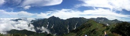 【パノラマ】左は富山県方向の雲海から、剣岳、別山、立山三山、浄土山が写っていますがのみならず360度のパノラマです。