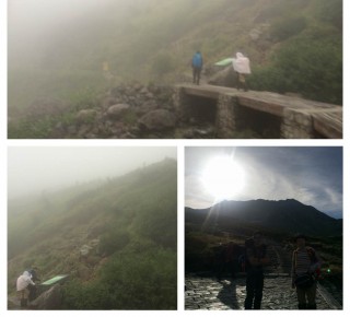 【45分の冒険】上の写真はもうほとんど最後のところですが、橋を渡った後この「丘」を登るとゴール(右下写真は翌日の立山三山)