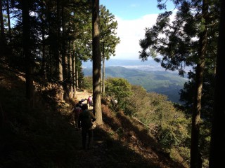 【愛宕山から大杉谷へ下る】 大杉谷、月輪寺へは神社の大階段下の向かって右のわき道へと進む