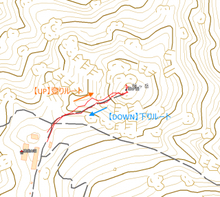 【GPSログ】登りルートのほうが下りルートよりも「上側｣に回るルートです、これは登りよりも下りのほうが落石させやすい(滑ったりしやすい)という特性に合わせたものでしょう。